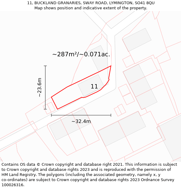 11, BUCKLAND GRANARIES, SWAY ROAD, LYMINGTON, SO41 8QU: Plot and title map