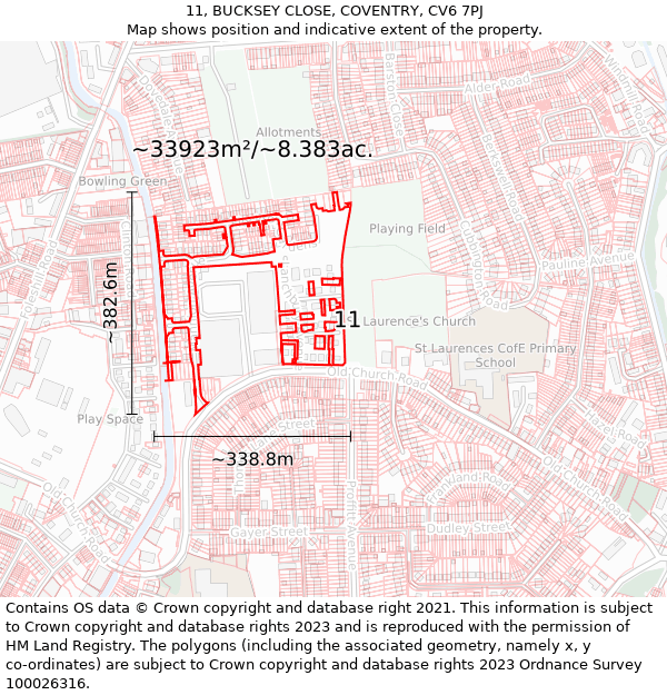 11, BUCKSEY CLOSE, COVENTRY, CV6 7PJ: Plot and title map