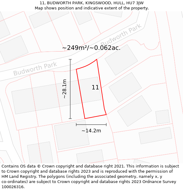 11, BUDWORTH PARK, KINGSWOOD, HULL, HU7 3JW: Plot and title map