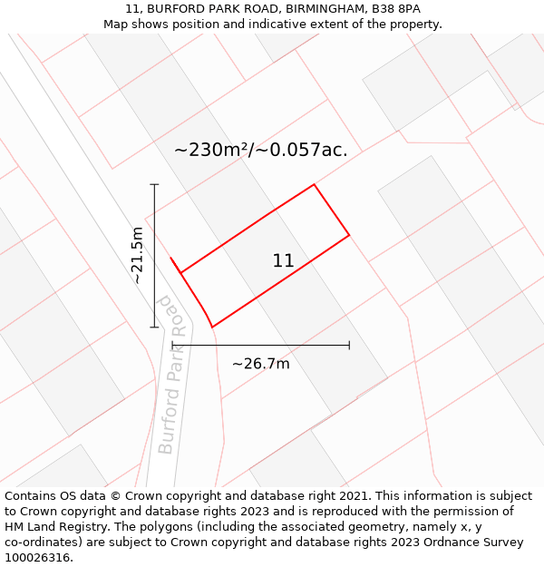 11, BURFORD PARK ROAD, BIRMINGHAM, B38 8PA: Plot and title map