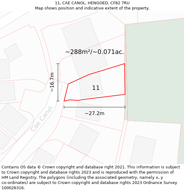 11, CAE CANOL, HENGOED, CF82 7RU: Plot and title map