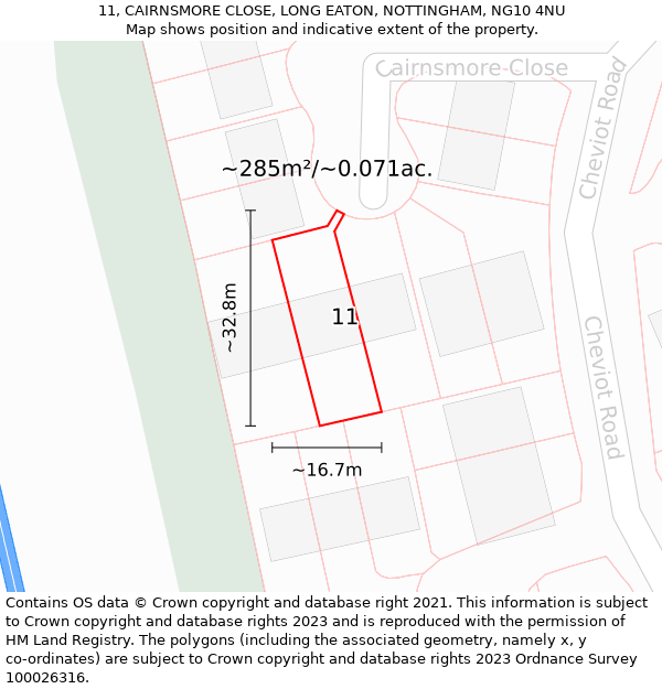 11, CAIRNSMORE CLOSE, LONG EATON, NOTTINGHAM, NG10 4NU: Plot and title map