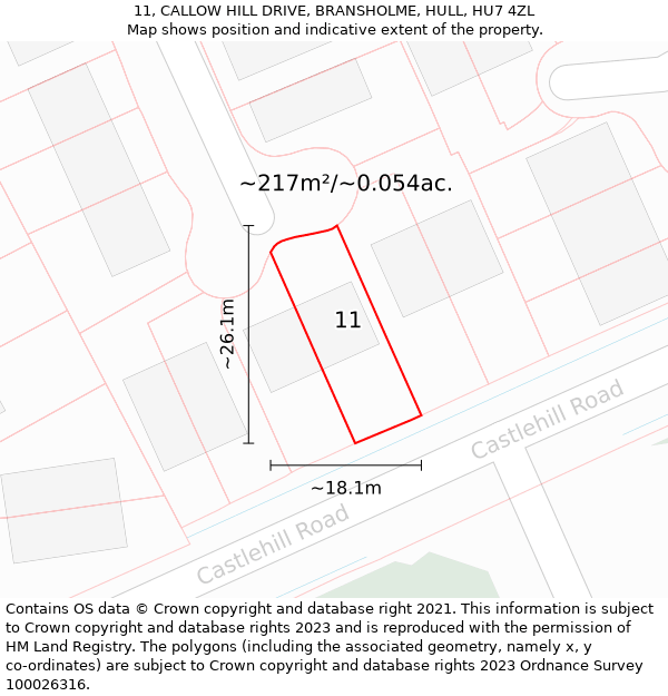 11, CALLOW HILL DRIVE, BRANSHOLME, HULL, HU7 4ZL: Plot and title map