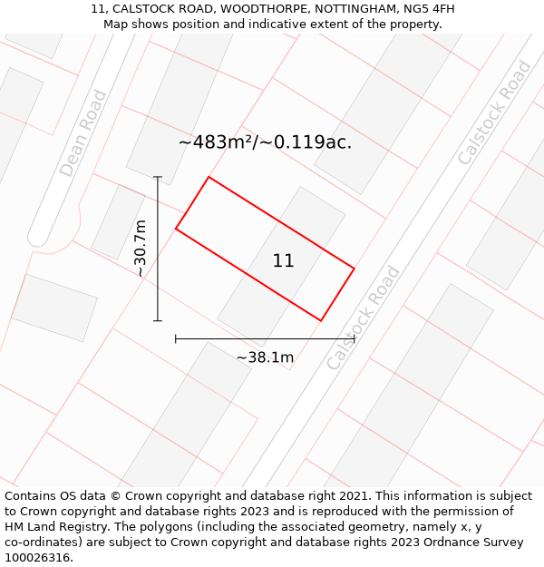 11, CALSTOCK ROAD, WOODTHORPE, NOTTINGHAM, NG5 4FH: Plot and title map