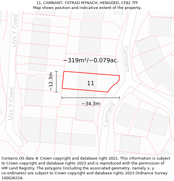 11, CAMNANT, YSTRAD MYNACH, HENGOED, CF82 7FF: Plot and title map