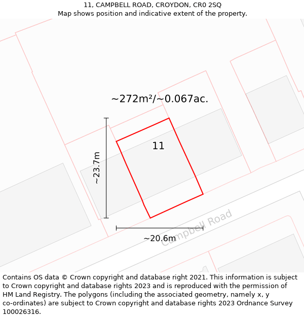 11, CAMPBELL ROAD, CROYDON, CR0 2SQ: Plot and title map
