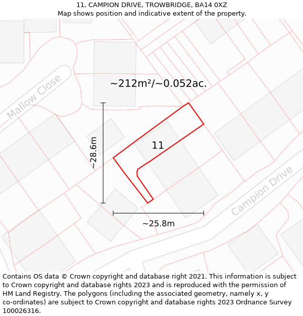 11, CAMPION DRIVE, TROWBRIDGE, BA14 0XZ: Plot and title map