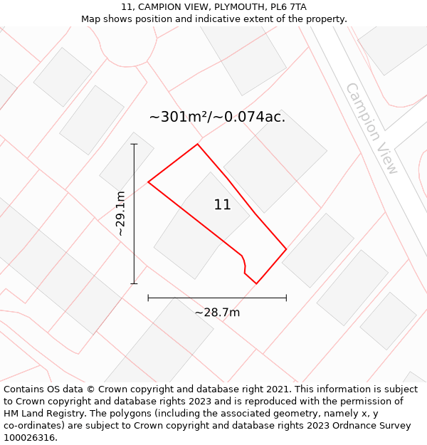 11, CAMPION VIEW, PLYMOUTH, PL6 7TA: Plot and title map