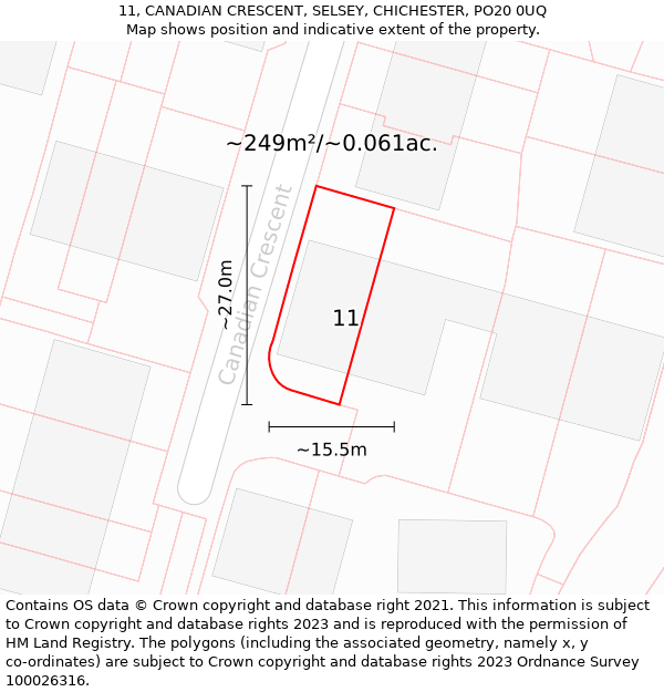 11, CANADIAN CRESCENT, SELSEY, CHICHESTER, PO20 0UQ: Plot and title map