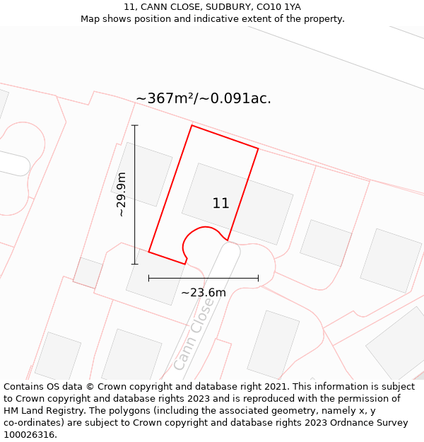 11, CANN CLOSE, SUDBURY, CO10 1YA: Plot and title map