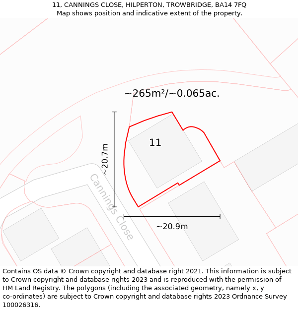 11, CANNINGS CLOSE, HILPERTON, TROWBRIDGE, BA14 7FQ: Plot and title map