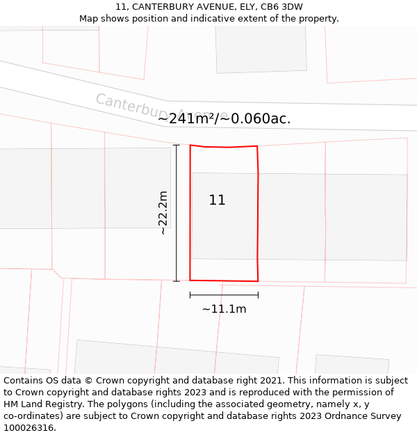 11, CANTERBURY AVENUE, ELY, CB6 3DW: Plot and title map