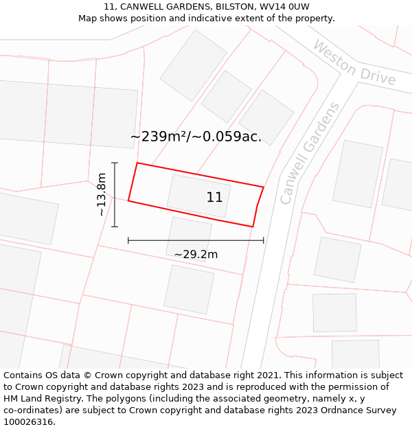 11, CANWELL GARDENS, BILSTON, WV14 0UW: Plot and title map