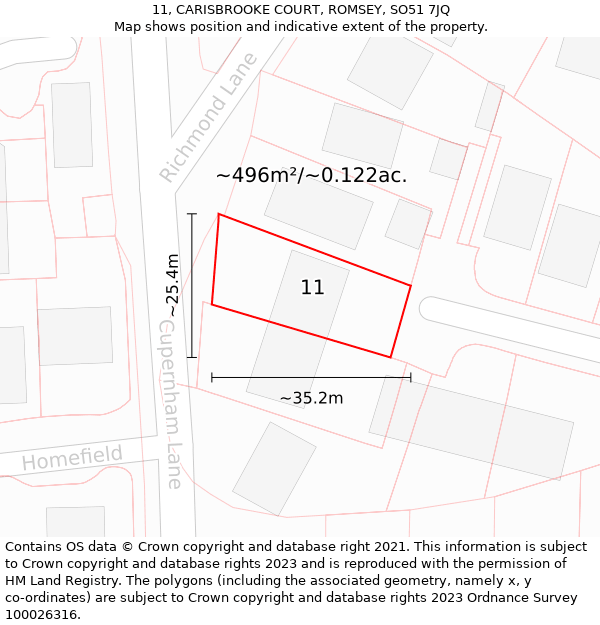 11, CARISBROOKE COURT, ROMSEY, SO51 7JQ: Plot and title map