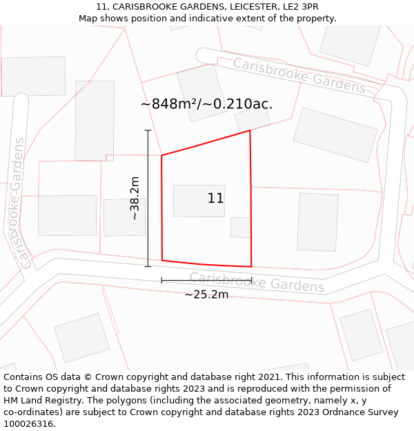 11, CARISBROOKE GARDENS, LEICESTER, LE2 3PR: Plot and title map