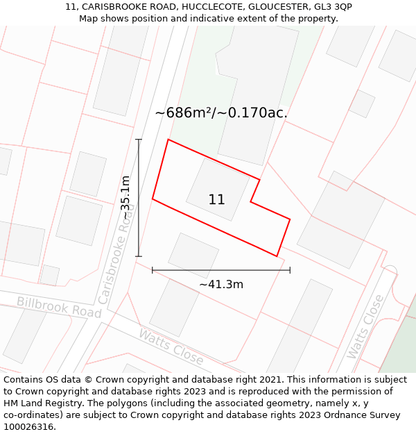 11, CARISBROOKE ROAD, HUCCLECOTE, GLOUCESTER, GL3 3QP: Plot and title map