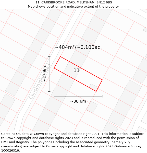 11, CARISBROOKE ROAD, MELKSHAM, SN12 6BS: Plot and title map