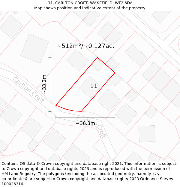 11, CARLTON CROFT, WAKEFIELD, WF2 6DA: Plot and title map