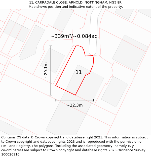 11, CARRADALE CLOSE, ARNOLD, NOTTINGHAM, NG5 8RJ: Plot and title map