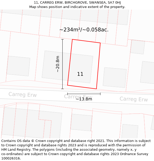 11, CARREG ERW, BIRCHGROVE, SWANSEA, SA7 0HJ: Plot and title map
