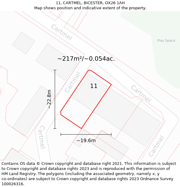 11, CARTMEL, BICESTER, OX26 1AH: Plot and title map