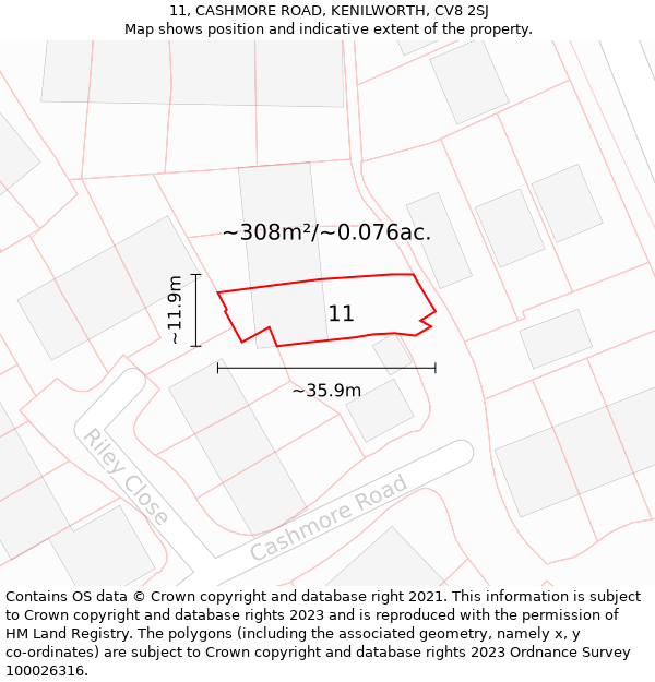 11, CASHMORE ROAD, KENILWORTH, CV8 2SJ: Plot and title map