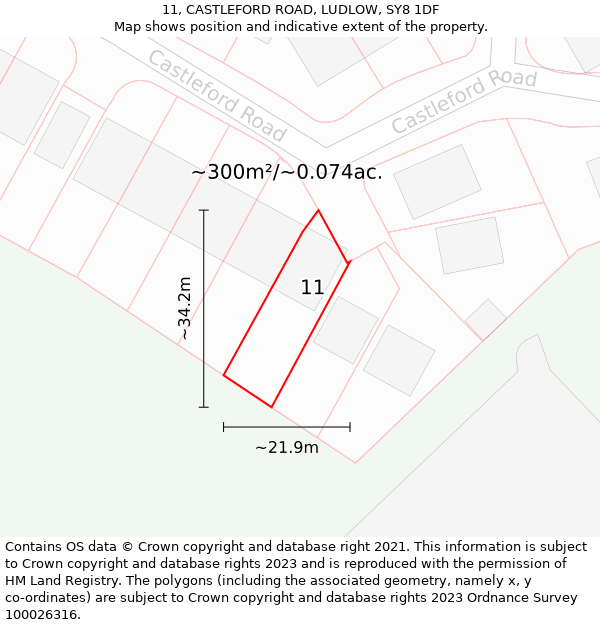 11, CASTLEFORD ROAD, LUDLOW, SY8 1DF: Plot and title map