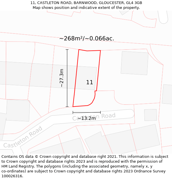 11, CASTLETON ROAD, BARNWOOD, GLOUCESTER, GL4 3GB: Plot and title map