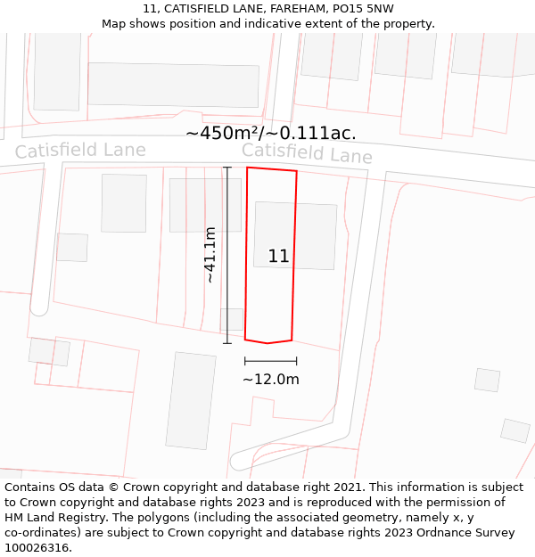 11, CATISFIELD LANE, FAREHAM, PO15 5NW: Plot and title map