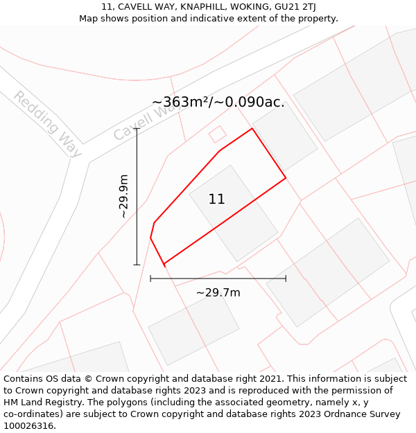 11, CAVELL WAY, KNAPHILL, WOKING, GU21 2TJ: Plot and title map