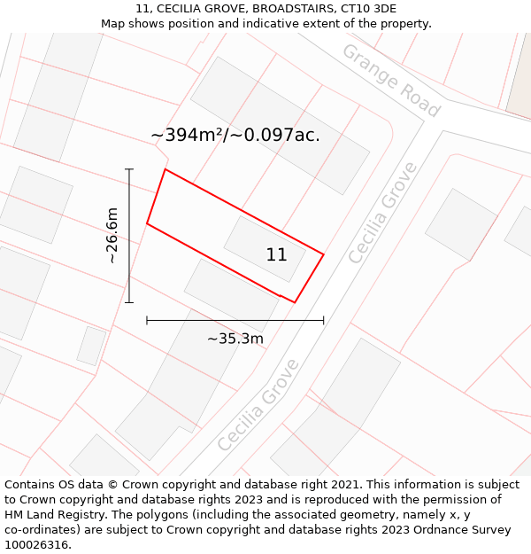 11, CECILIA GROVE, BROADSTAIRS, CT10 3DE: Plot and title map