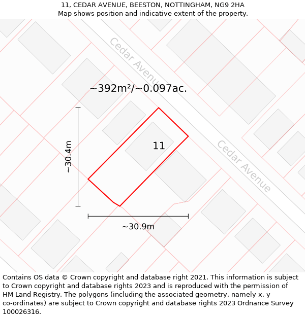 11, CEDAR AVENUE, BEESTON, NOTTINGHAM, NG9 2HA: Plot and title map