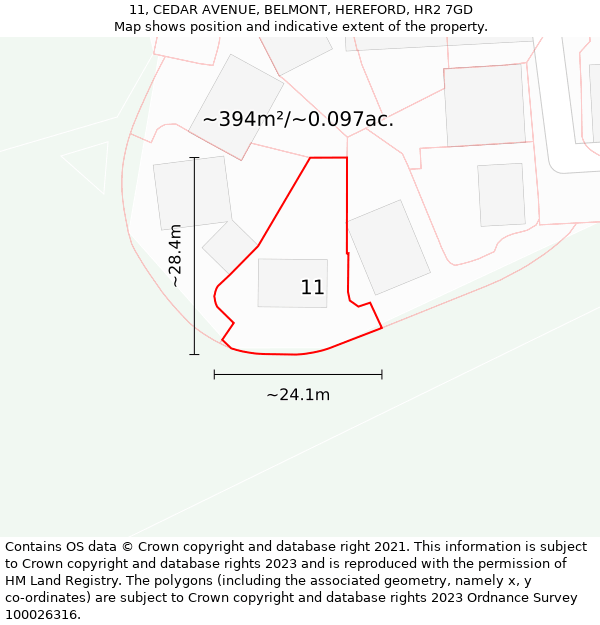 11, CEDAR AVENUE, BELMONT, HEREFORD, HR2 7GD: Plot and title map