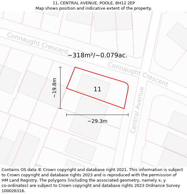 11, CENTRAL AVENUE, POOLE, BH12 2EP: Plot and title map