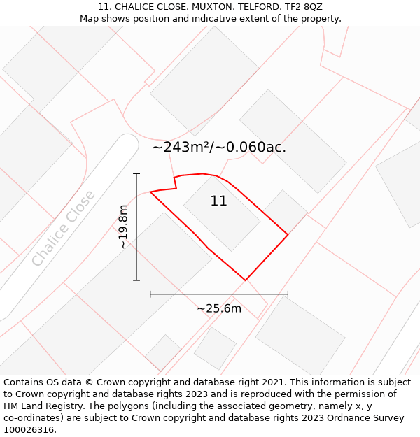 11, CHALICE CLOSE, MUXTON, TELFORD, TF2 8QZ: Plot and title map