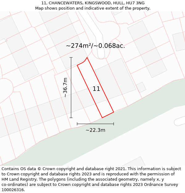 11, CHANCEWATERS, KINGSWOOD, HULL, HU7 3NG: Plot and title map