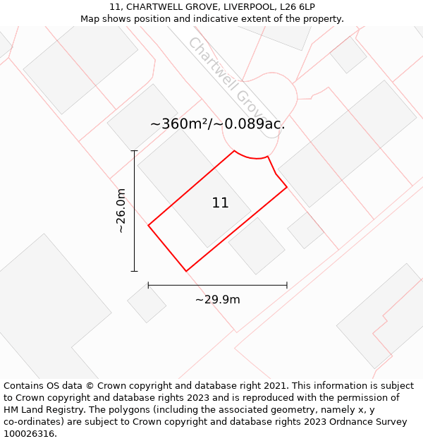 11, CHARTWELL GROVE, LIVERPOOL, L26 6LP: Plot and title map