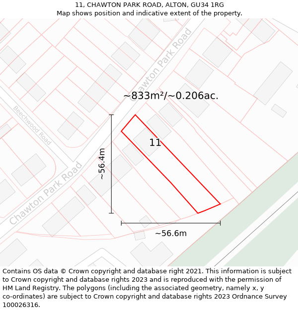 11, CHAWTON PARK ROAD, ALTON, GU34 1RG: Plot and title map