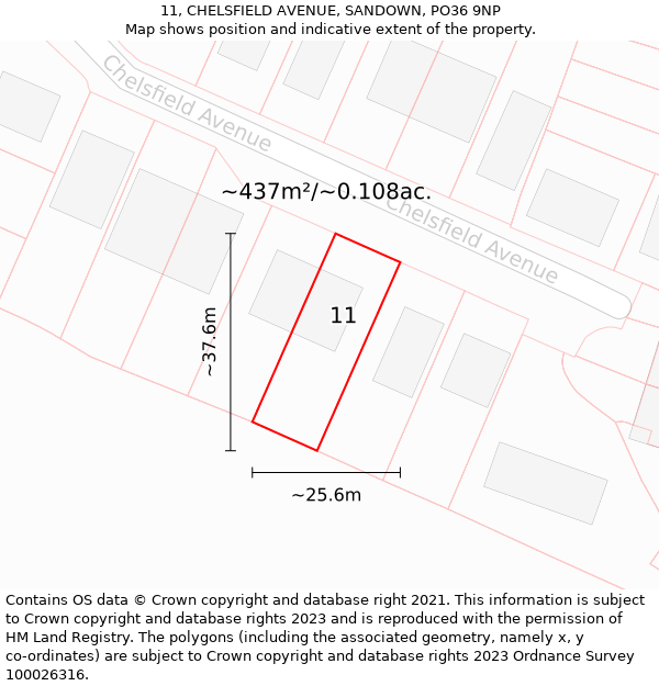 11, CHELSFIELD AVENUE, SANDOWN, PO36 9NP: Plot and title map