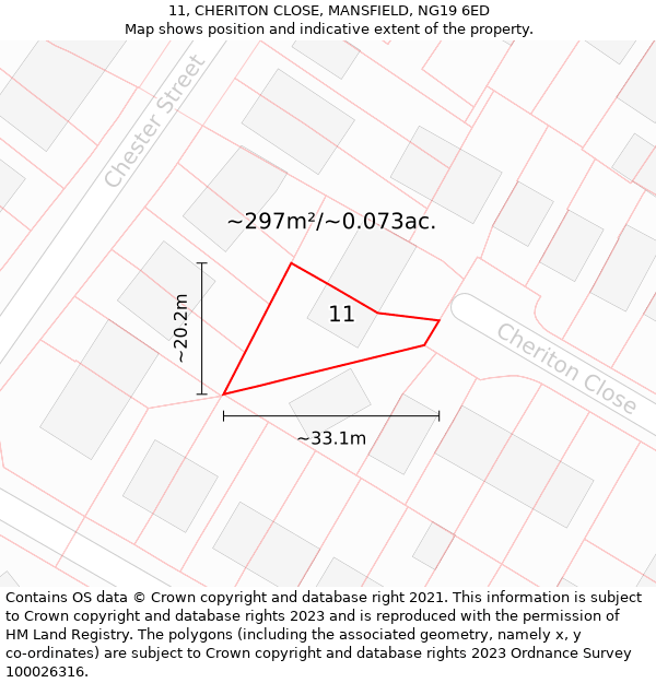 11, CHERITON CLOSE, MANSFIELD, NG19 6ED: Plot and title map