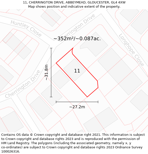 11, CHERRINGTON DRIVE, ABBEYMEAD, GLOUCESTER, GL4 4XW: Plot and title map