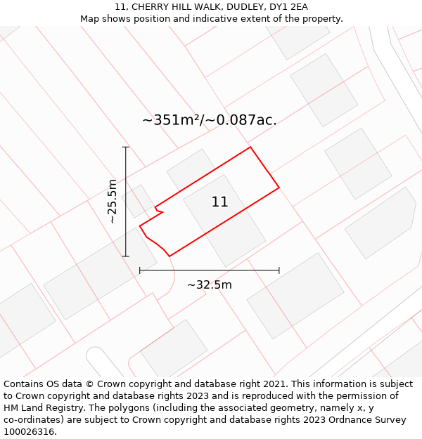 11, CHERRY HILL WALK, DUDLEY, DY1 2EA: Plot and title map