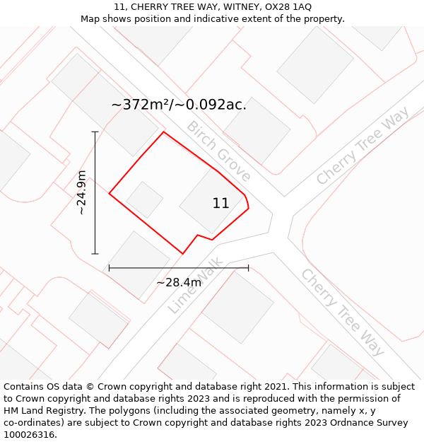 11, CHERRY TREE WAY, WITNEY, OX28 1AQ: Plot and title map