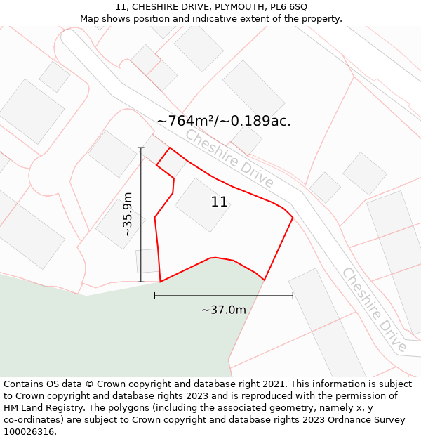 11, CHESHIRE DRIVE, PLYMOUTH, PL6 6SQ: Plot and title map