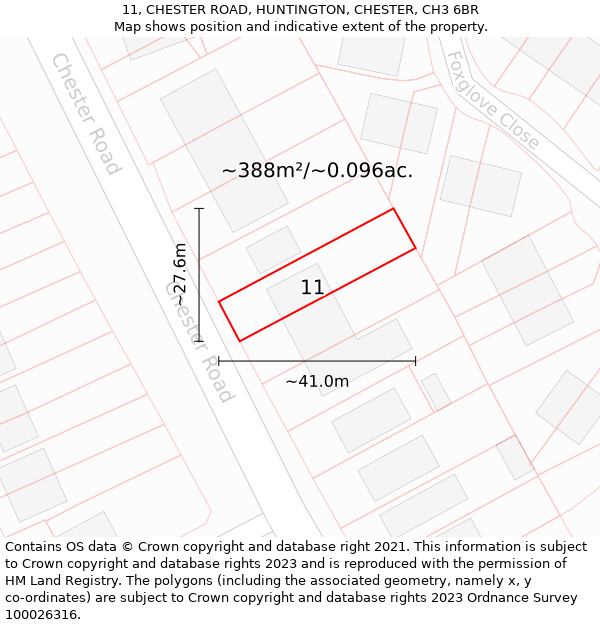 11, CHESTER ROAD, HUNTINGTON, CHESTER, CH3 6BR: Plot and title map