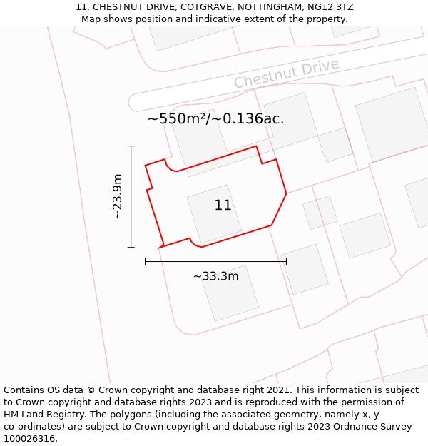 11, CHESTNUT DRIVE, COTGRAVE, NOTTINGHAM, NG12 3TZ: Plot and title map