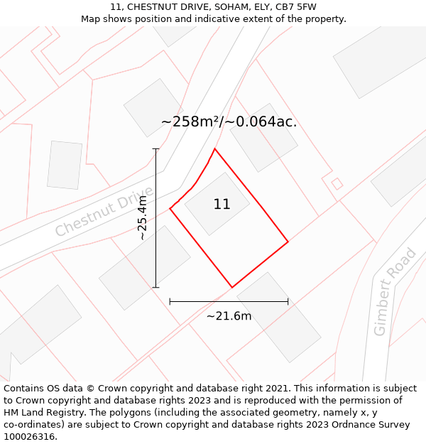 11, CHESTNUT DRIVE, SOHAM, ELY, CB7 5FW: Plot and title map