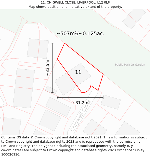 11, CHIGWELL CLOSE, LIVERPOOL, L12 0LP: Plot and title map