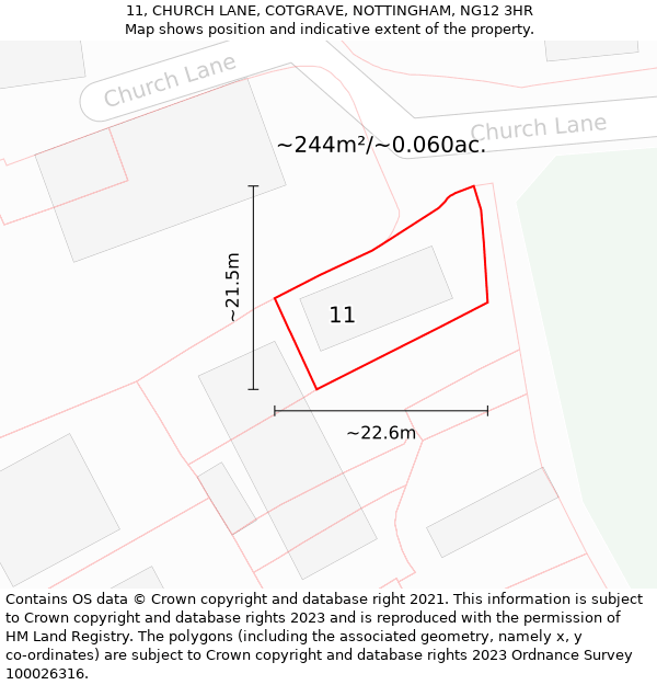 11, CHURCH LANE, COTGRAVE, NOTTINGHAM, NG12 3HR: Plot and title map