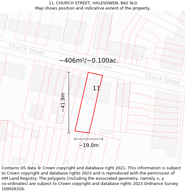 11, CHURCH STREET, HALESOWEN, B62 9LG: Plot and title map